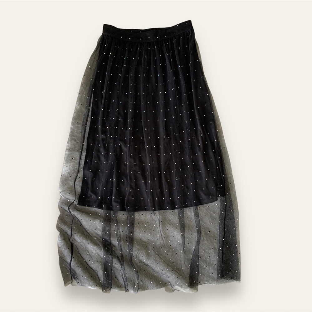 Black rhinestones sheer mesh maxi skirt - Forever 21